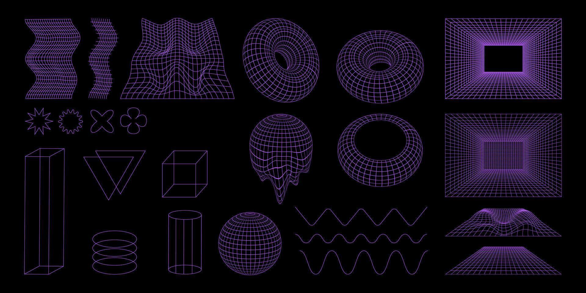 3d wireframe shapes collection. Blue geometric elements for design templates, and icons. vector