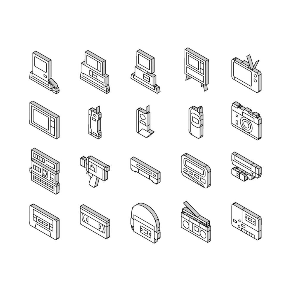 retro gadget technology device isometric icons set vector