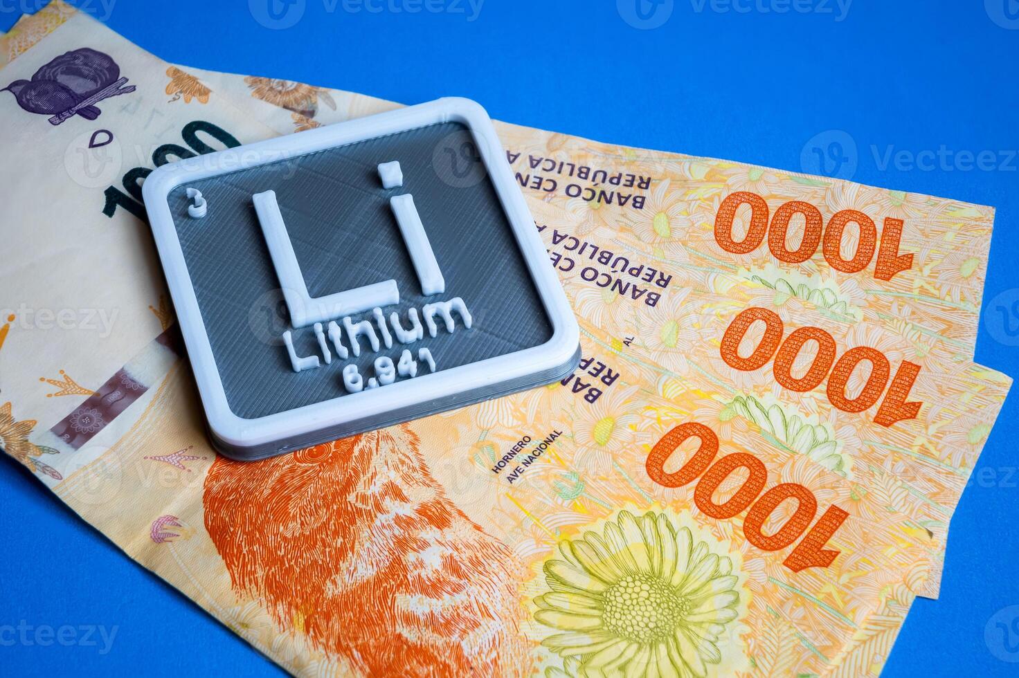 Argentine pesos on the lithium symbol. photo