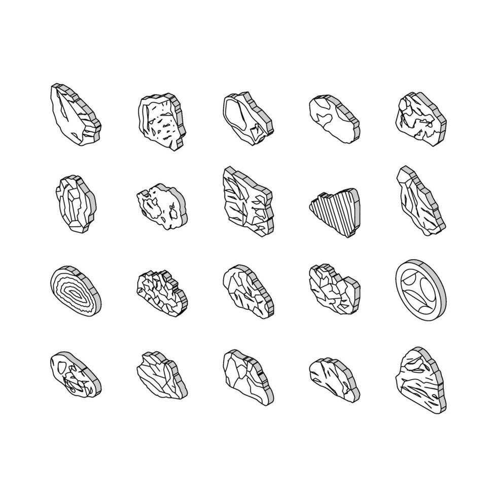 stone rock texture nature isometric icons set vector