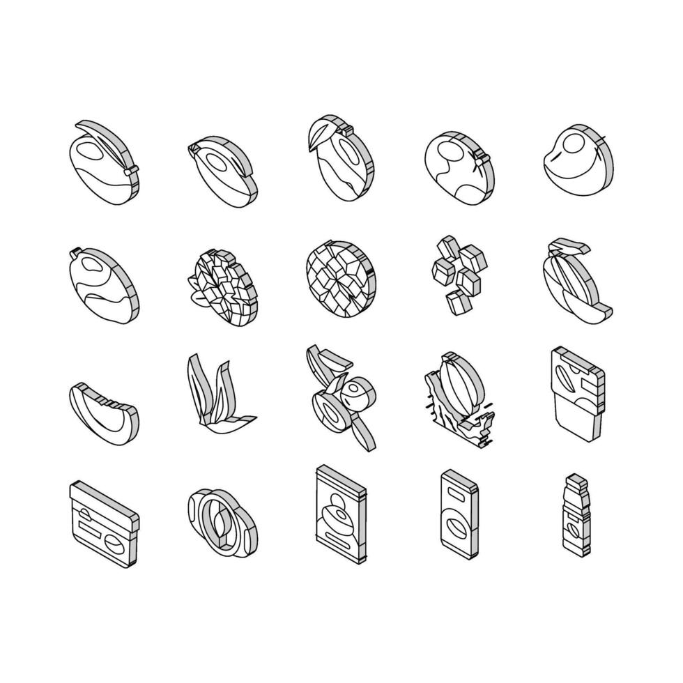 mango fruit fresh leaf yellow isometric icons set vector
