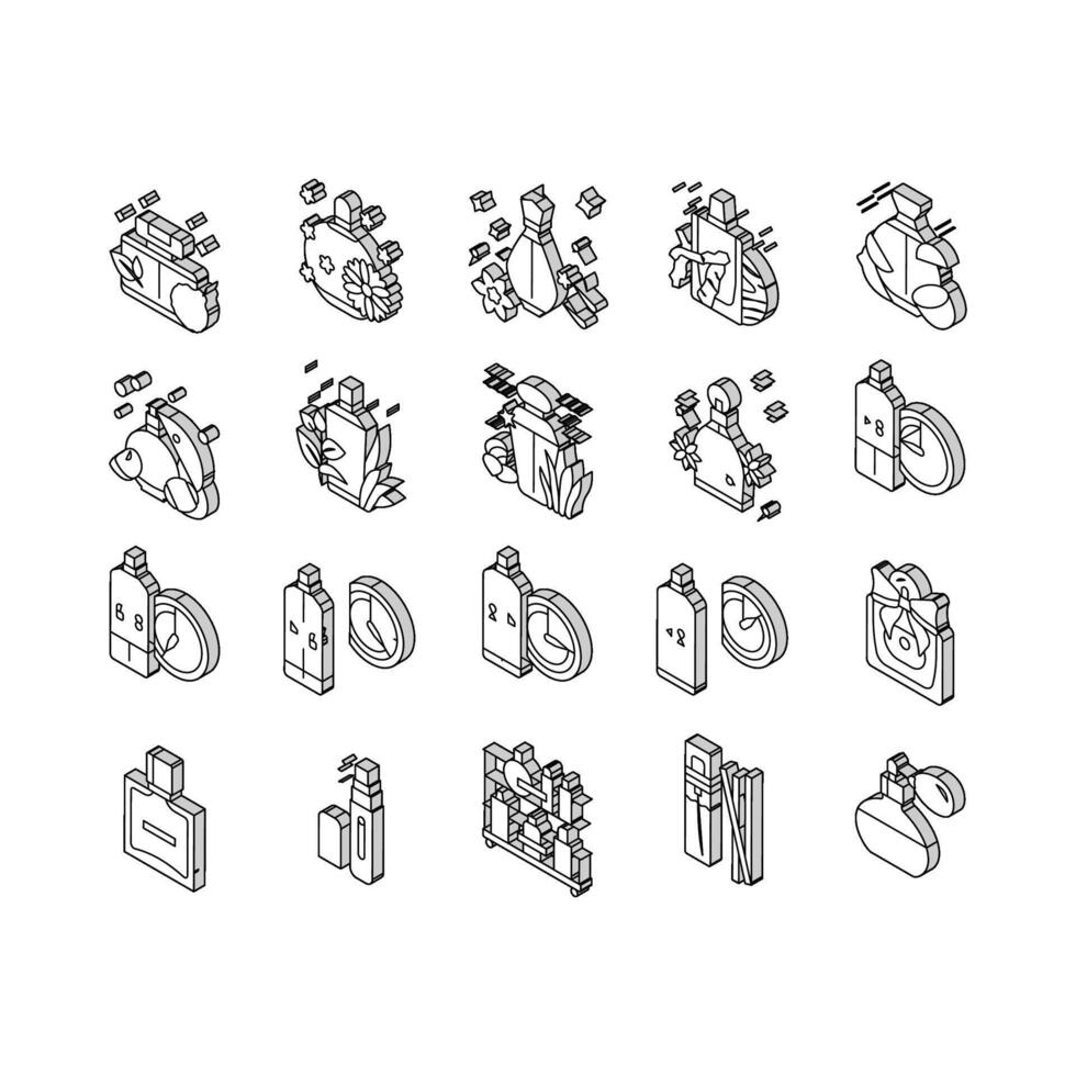 perfumery glass luxury cosmetic isometric icons set vector