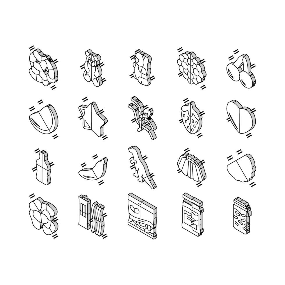 jalea caramelo pegajoso oso Fruta goma isométrica íconos conjunto vector