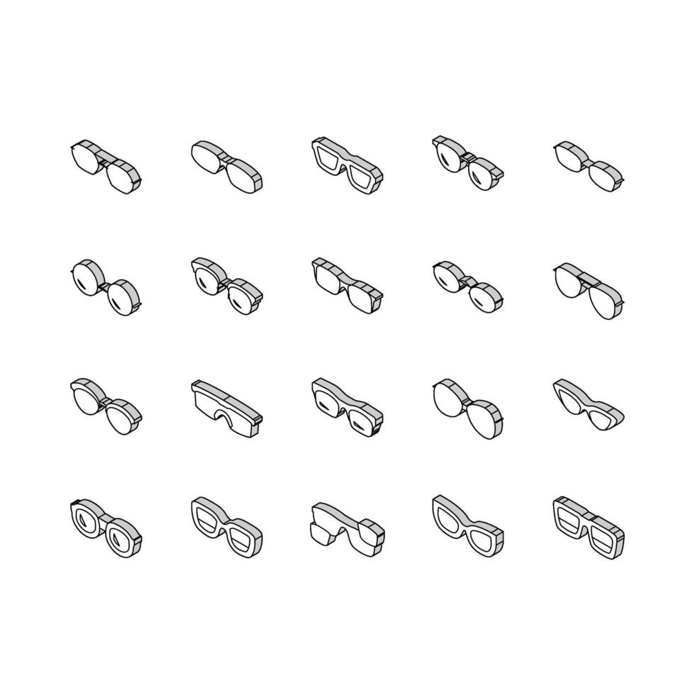 lentes óptico estilo marco isométrica íconos conjunto vector