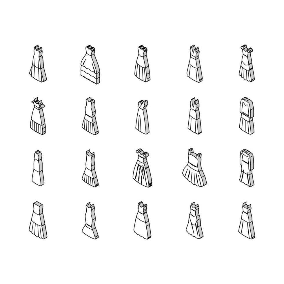 wedding dress bride woman isometric icons set vector