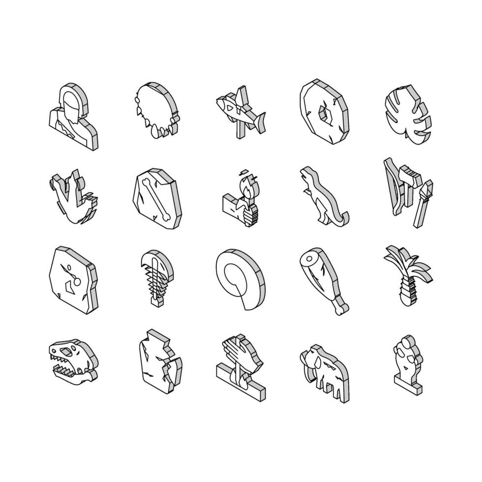 prehistórico período colección isométrica íconos conjunto vector