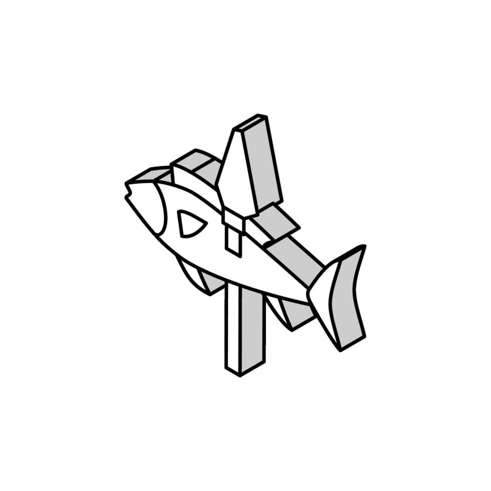 pescado en lanza isométrica icono vector ilustración