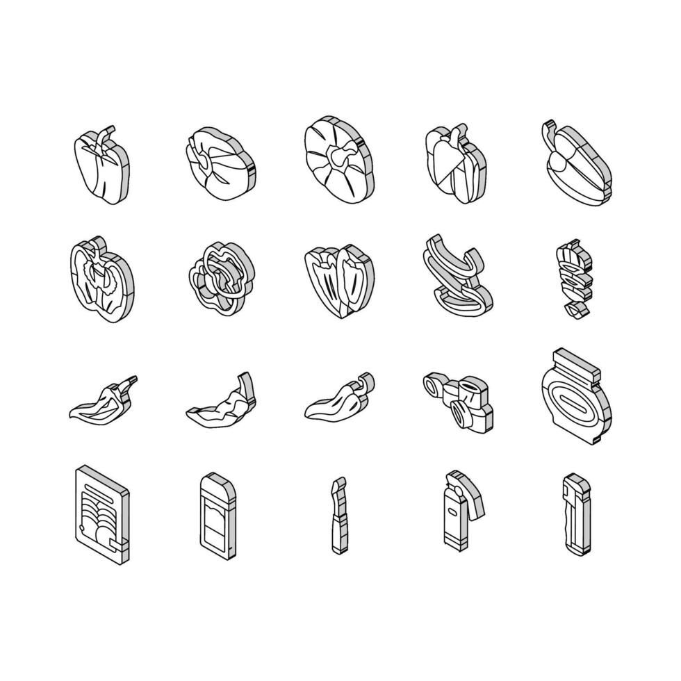 pepper ingredient food organic isometric icons set vector