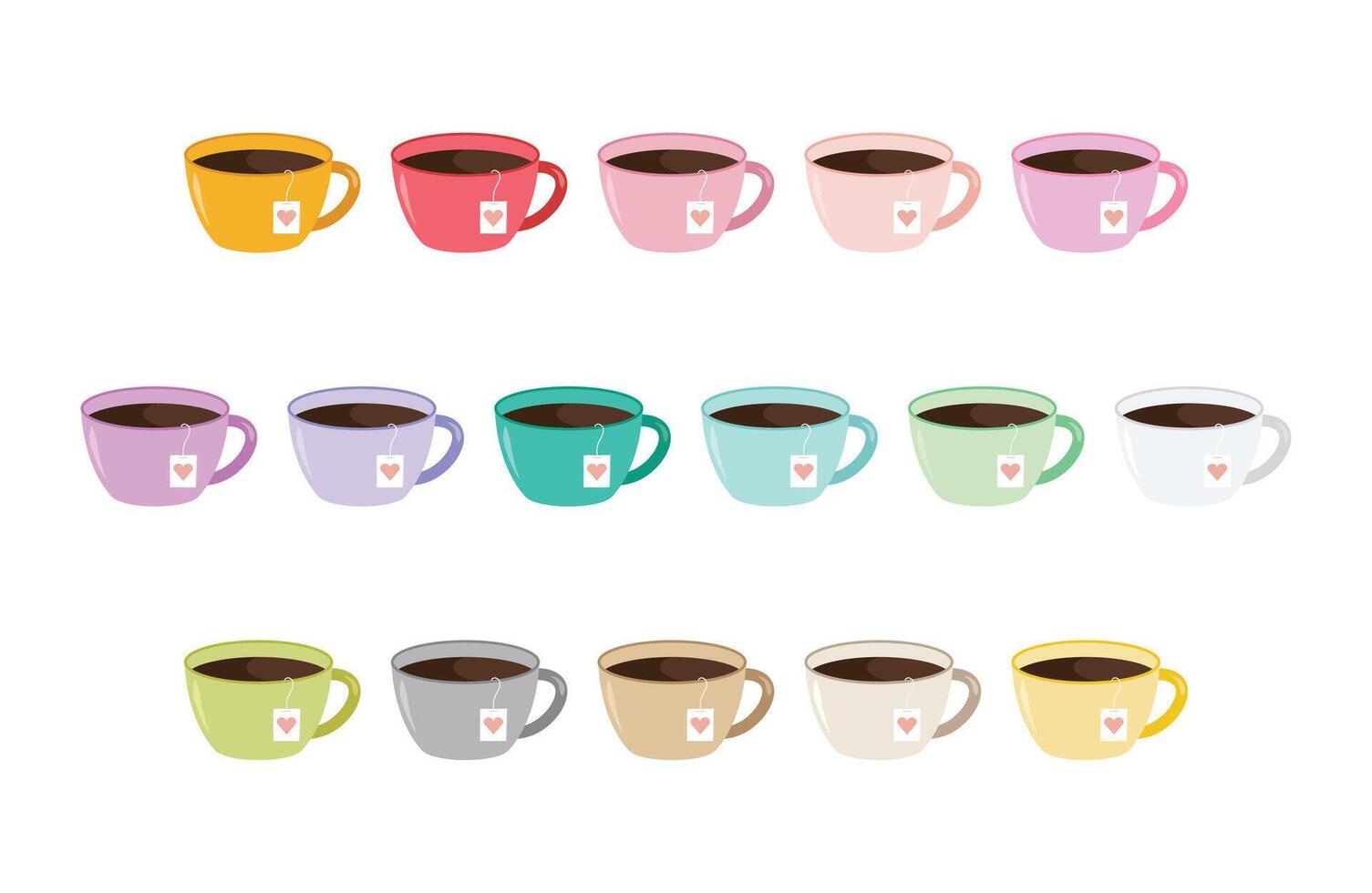 Pastel Tea Cups With Heart Label, Valentine's Day Clipart, Cup Icon, Mug Shape vector