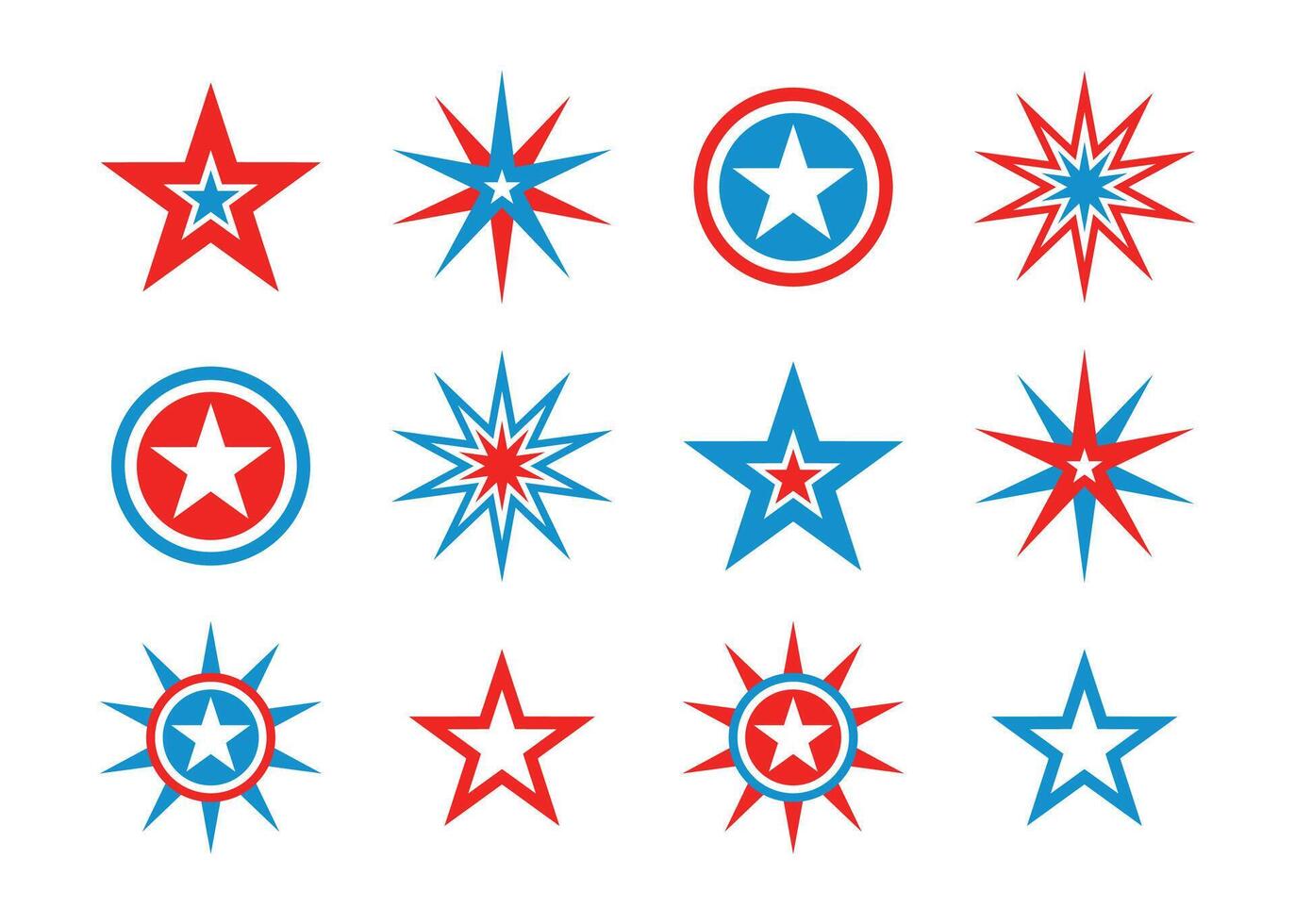 Red White Blue Star Collection, 4th Of July Symbol, Independence Day Icon, Fun Bright Shapes, Rewards vector