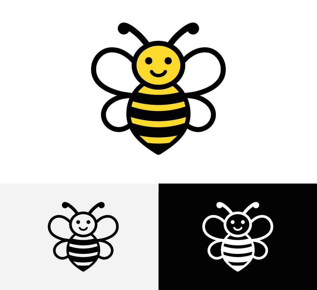 Cute Happy Honey Bee Cartoon, Smiling Character Icon, Bumblebee Logo vector