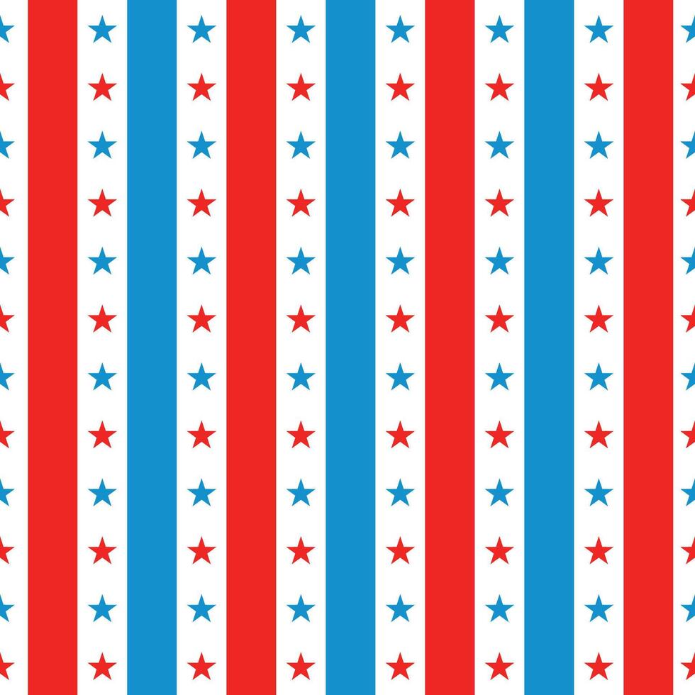 Vertical Fourth Of July Holiday Seamless Pattern, Memorial Day, Stripes With Red White Blue Stars vector