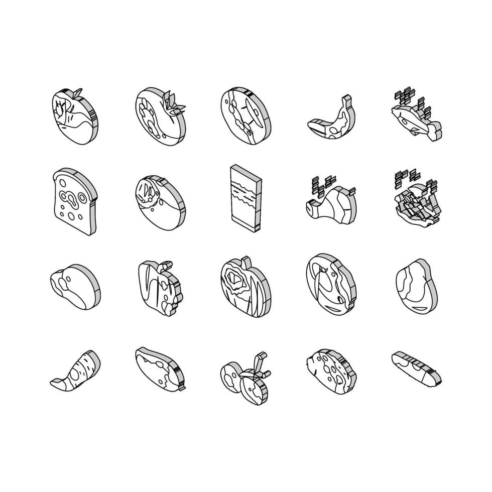 podrido comida Fruta residuos basura isométrica íconos conjunto vector