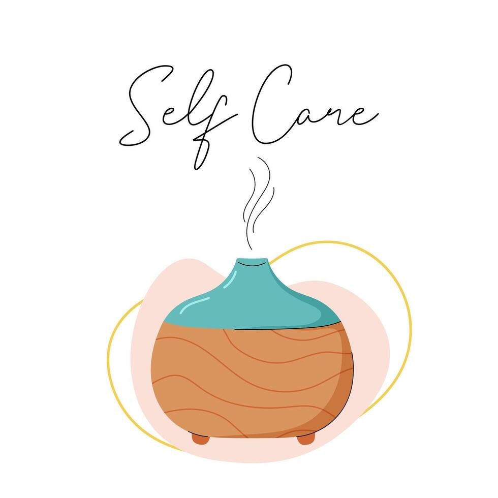 Electric aroma diffuser. Healthy lifestyle, self care. Relax time, aromatherapy. Modern hand drawn style. vector
