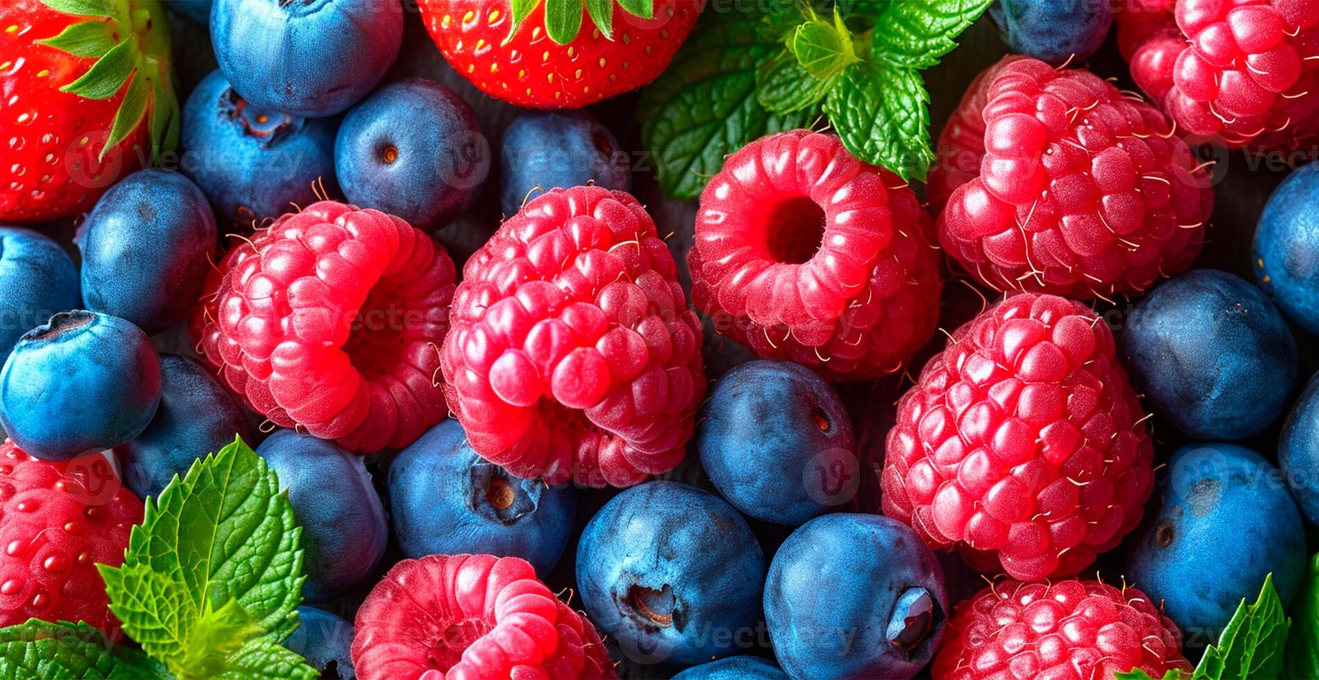 AI generated Fresh strawberries and blueberries - AI generated image photo