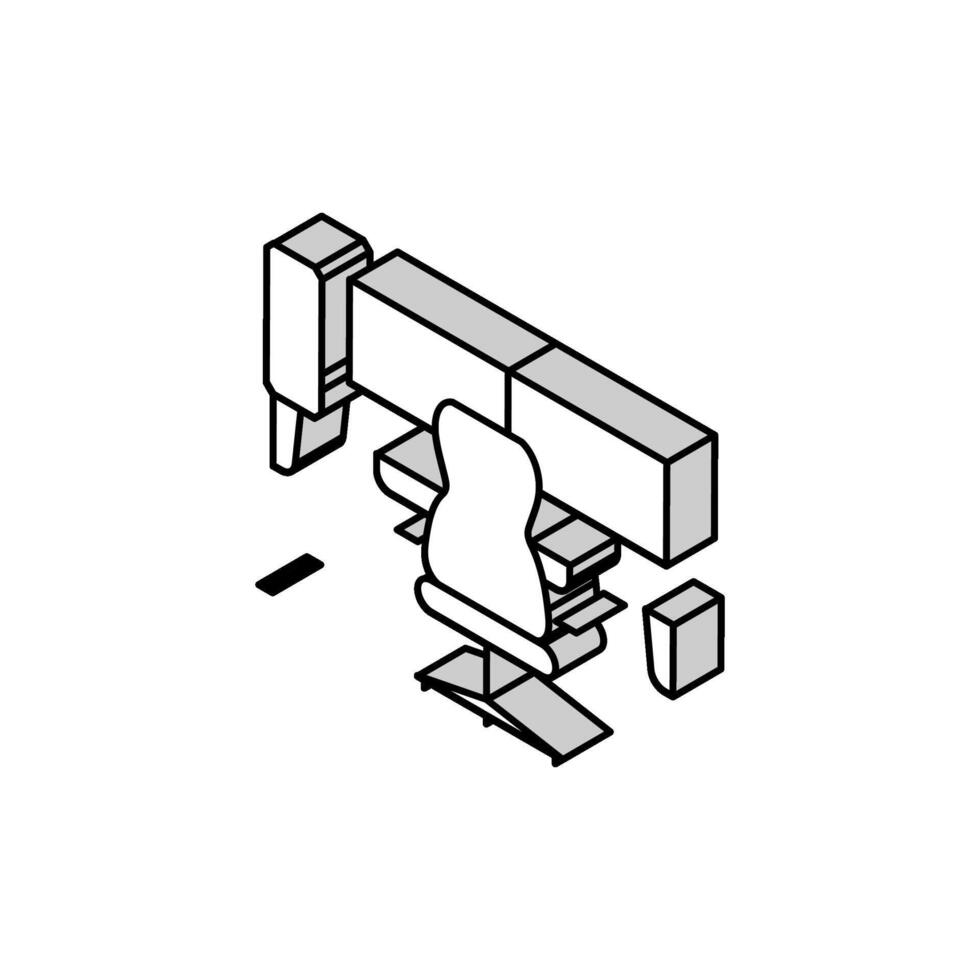 mesa monitor computadora silla hogar oficina isométrica icono vector ilustración