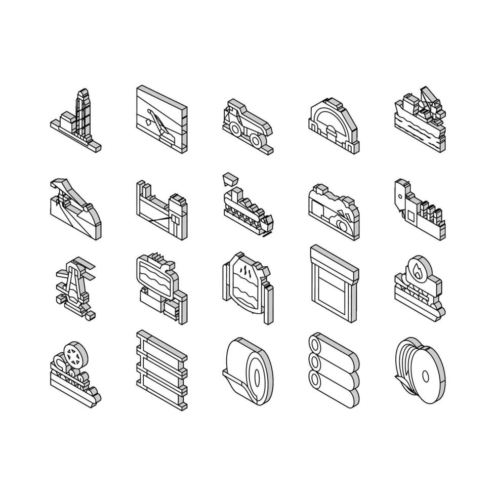 acero producción industria metal isométrica íconos conjunto vector