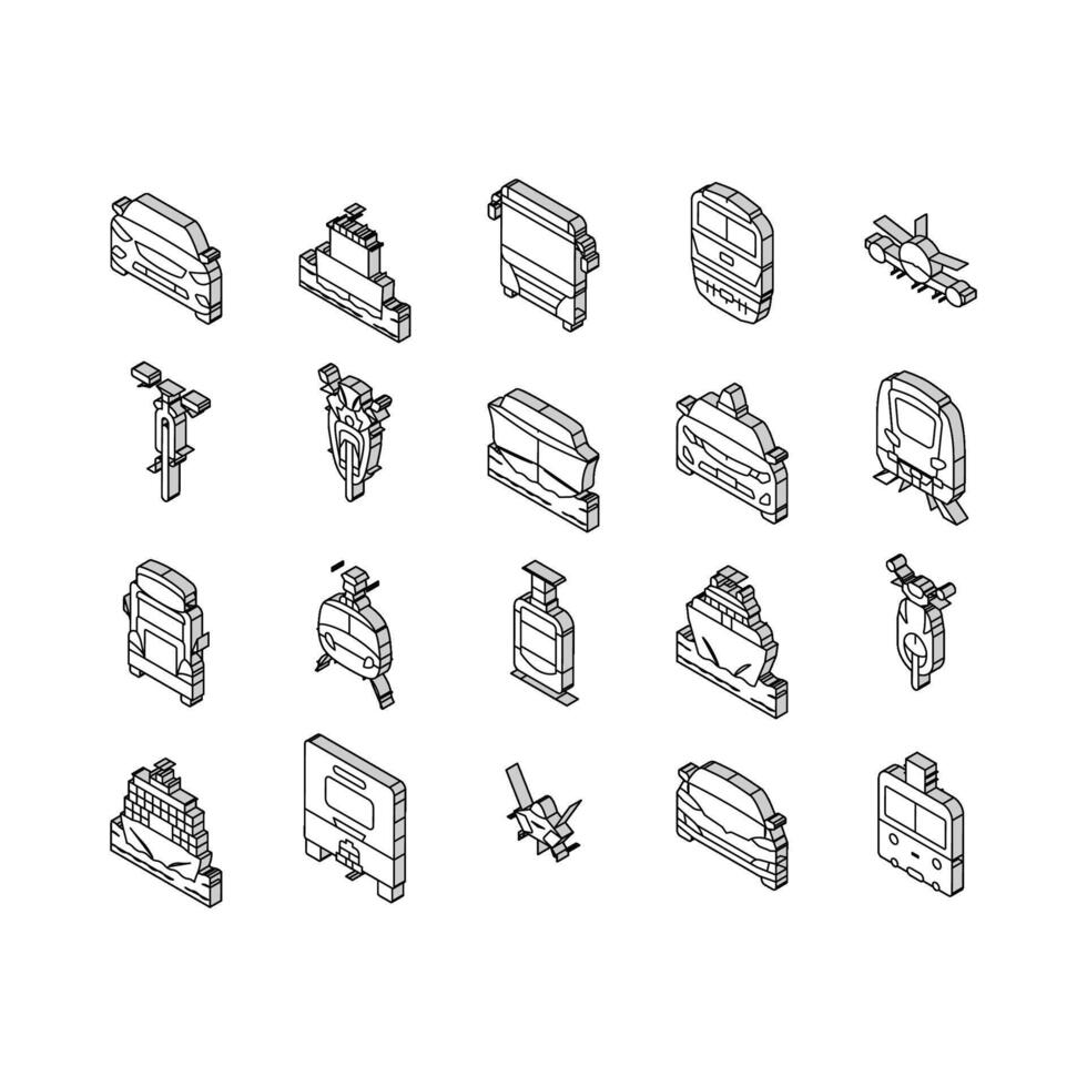 transport truck car vehicle ship isometric icons set vector