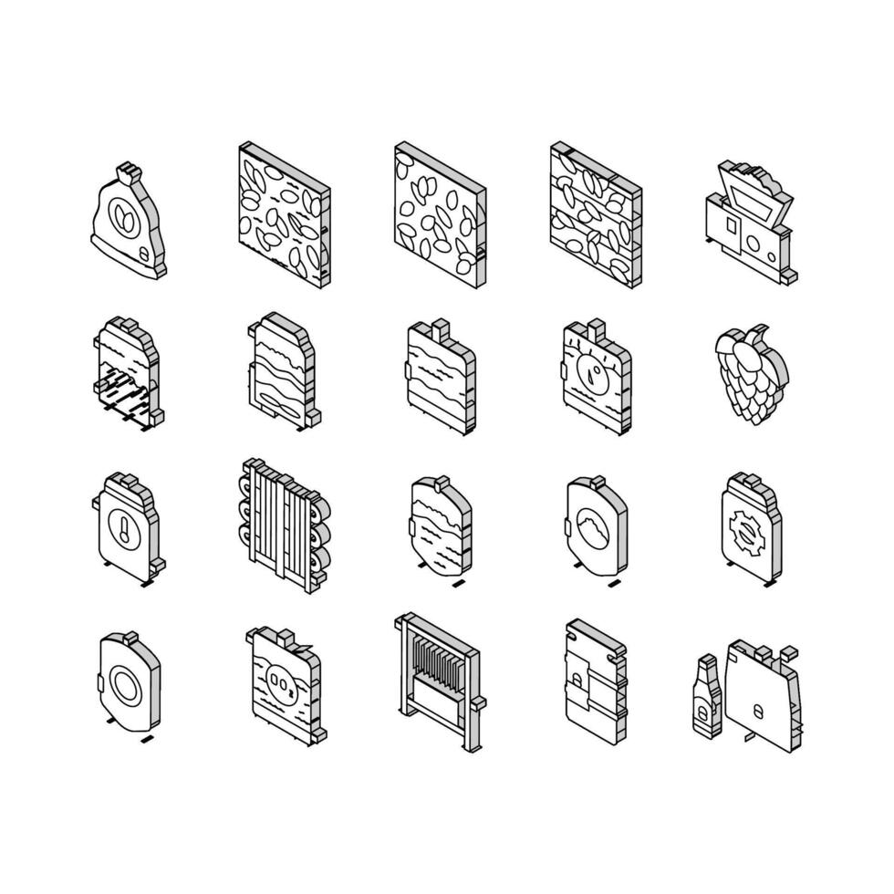 cerveza producción cervecería fábrica isométrica íconos conjunto vector
