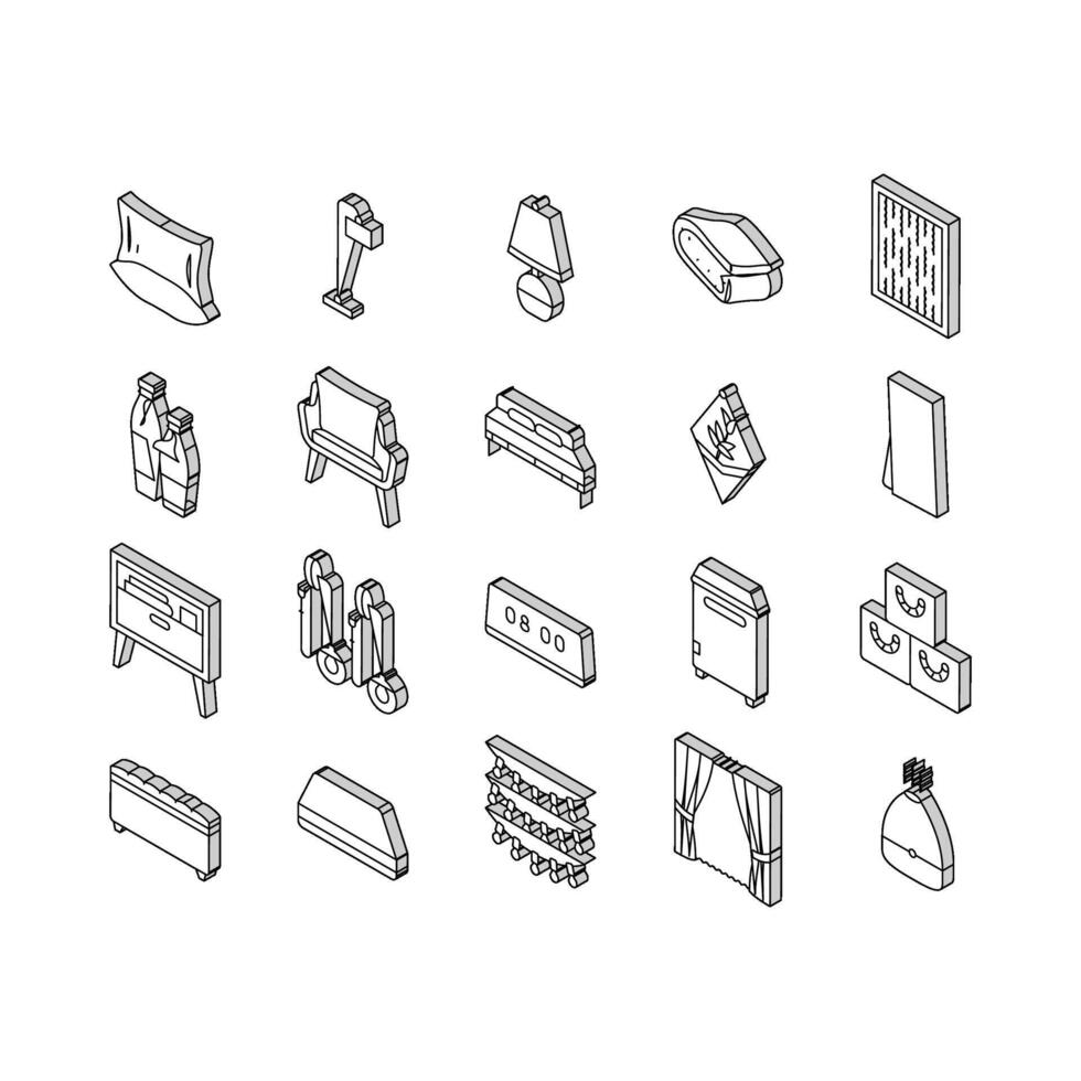 bedroom room interior bed isometric icons set vector