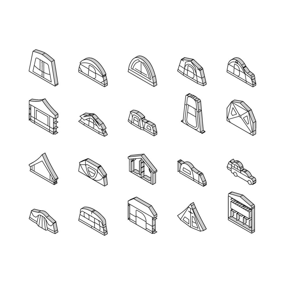 tent vacation travel tourism isometric icons set vector