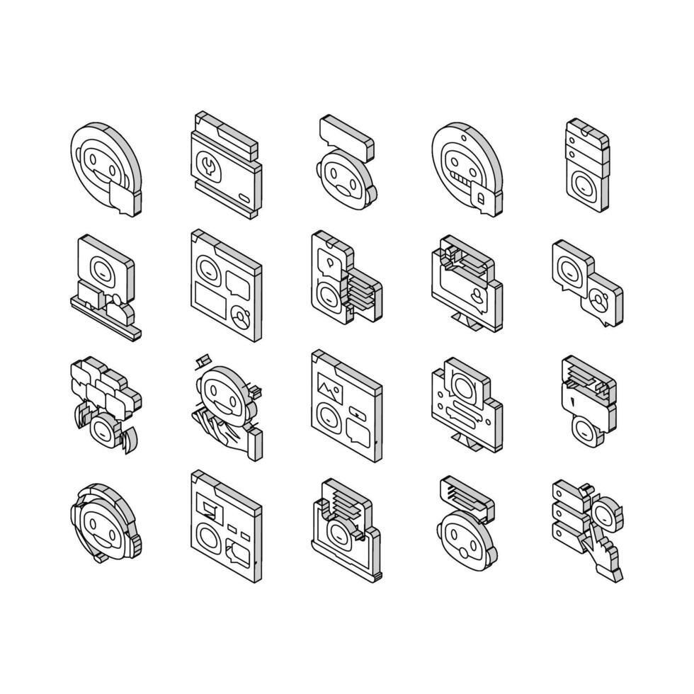 chat bot robot service online isometric icons set vector