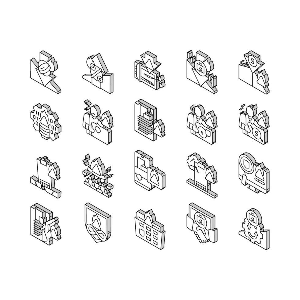 crisis management risk strategy isometric icons set vector