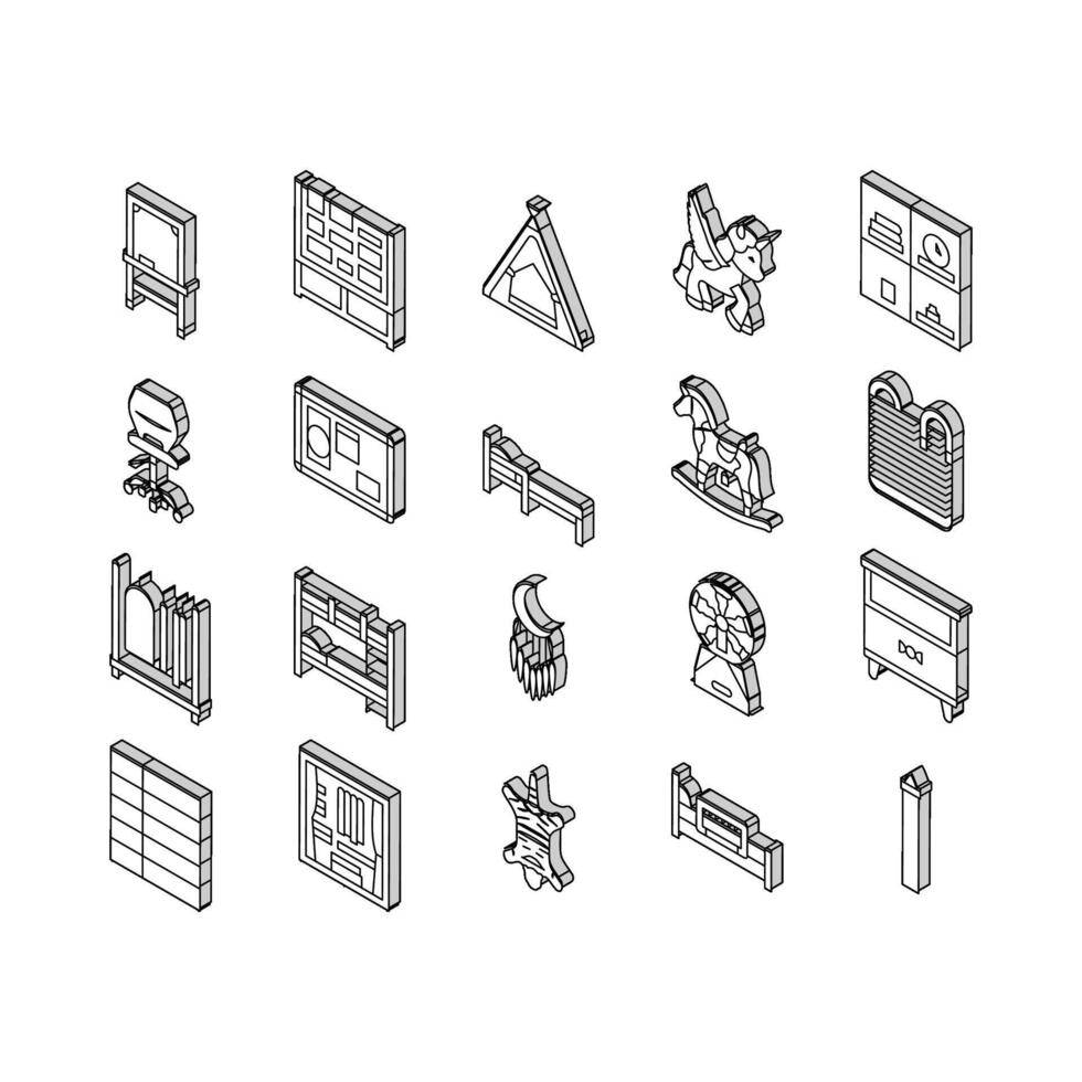 kid bedroom room interior isometric icons set vector