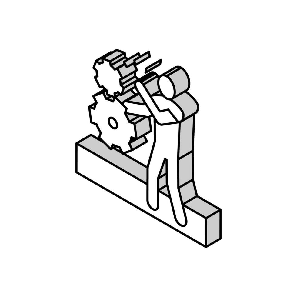 stuck hand lathe man isometric icon vector illustration