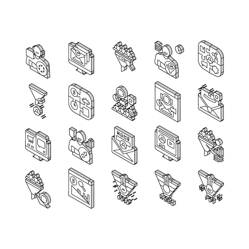 lead marketing generation isometric icons set vector