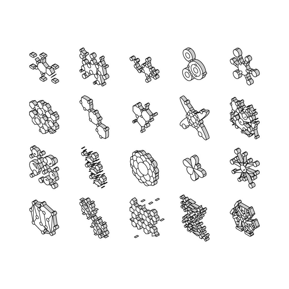 molecular science chemistry atom isometric icons set vector