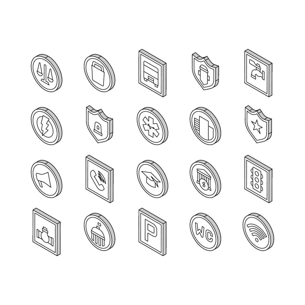 Public Service Signs Collection isometric icons set vector