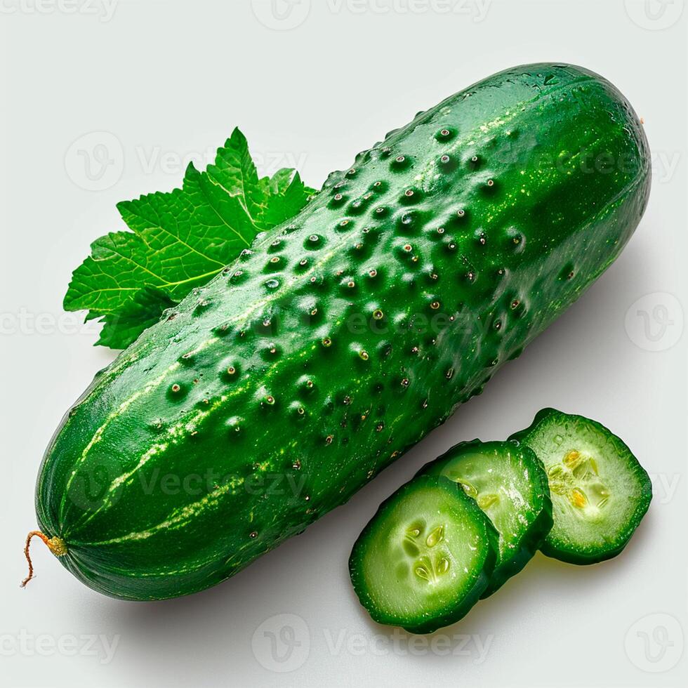 AI generated Garden vegetables, cucumbers on a white isolated background - AI generated image photo