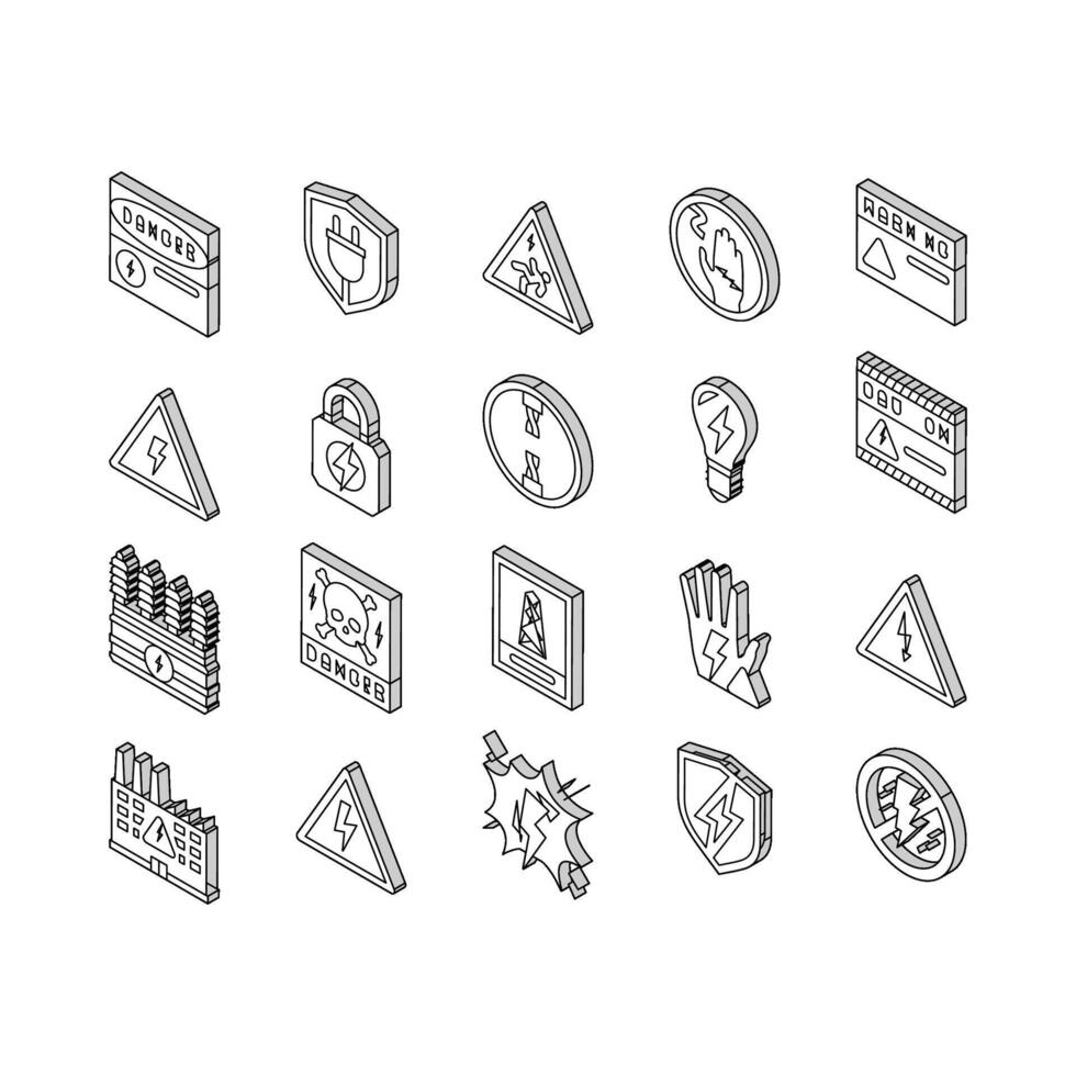 electric danger shock power isometric icons set vector