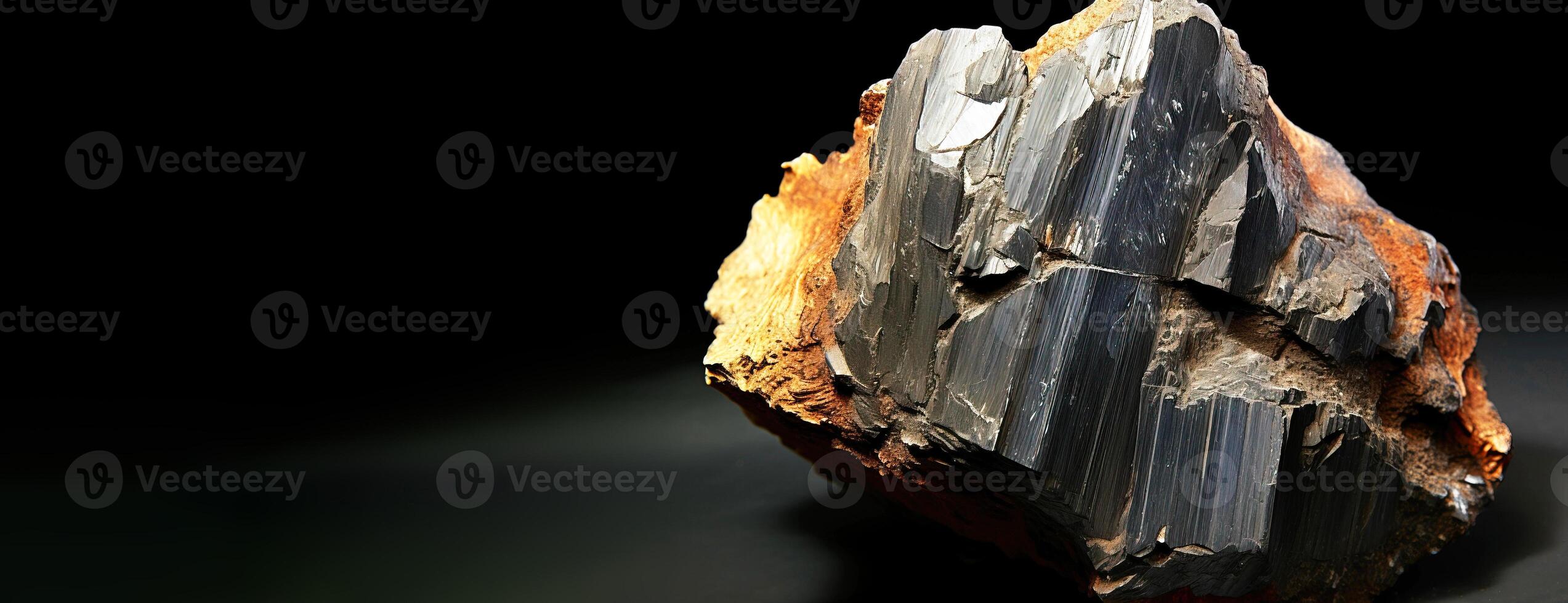 AI generated Arseniosiderite is a rare precious natural stone on a black background. AI generated. Header banner mockup with space. photo