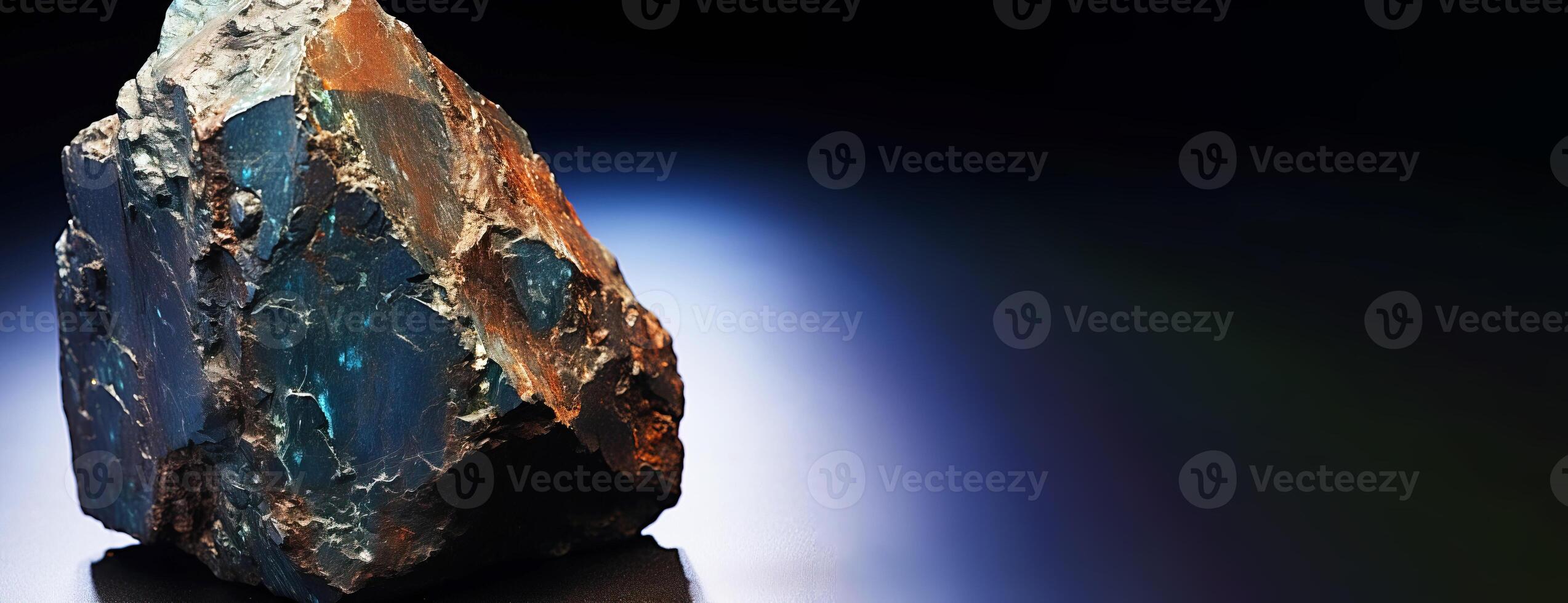 AI generated Umangite is a rare precious natural stone on a black background. AI generated. Header banner mockup with space. photo