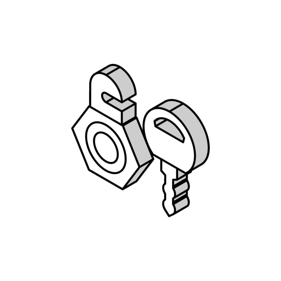 cam lock key hardware furniture fitting isometric icon vector illustration