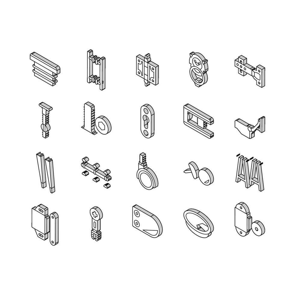 hardware furniture detail fitting isometric icons set vector