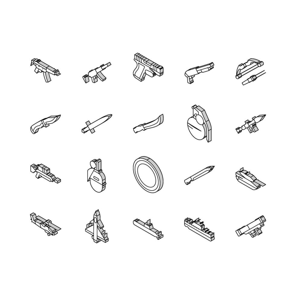 arma guerra pistola militar Ejército isométrica íconos conjunto vector