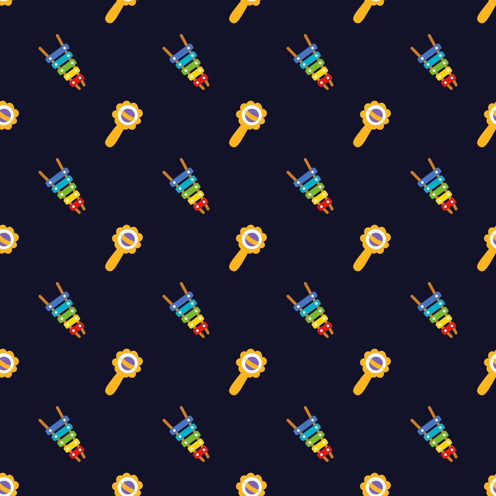 Seamless pattern with rattle and musical instrument vector