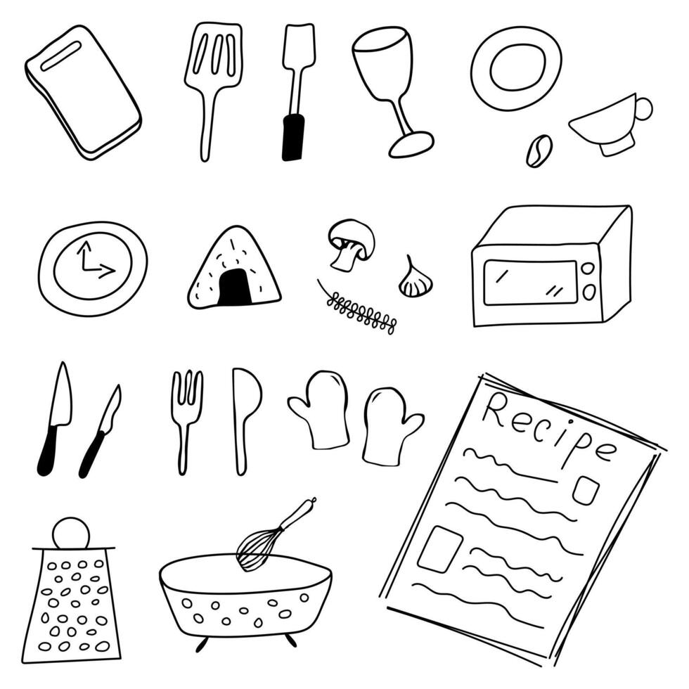Set of kitchen utensil doodle vector