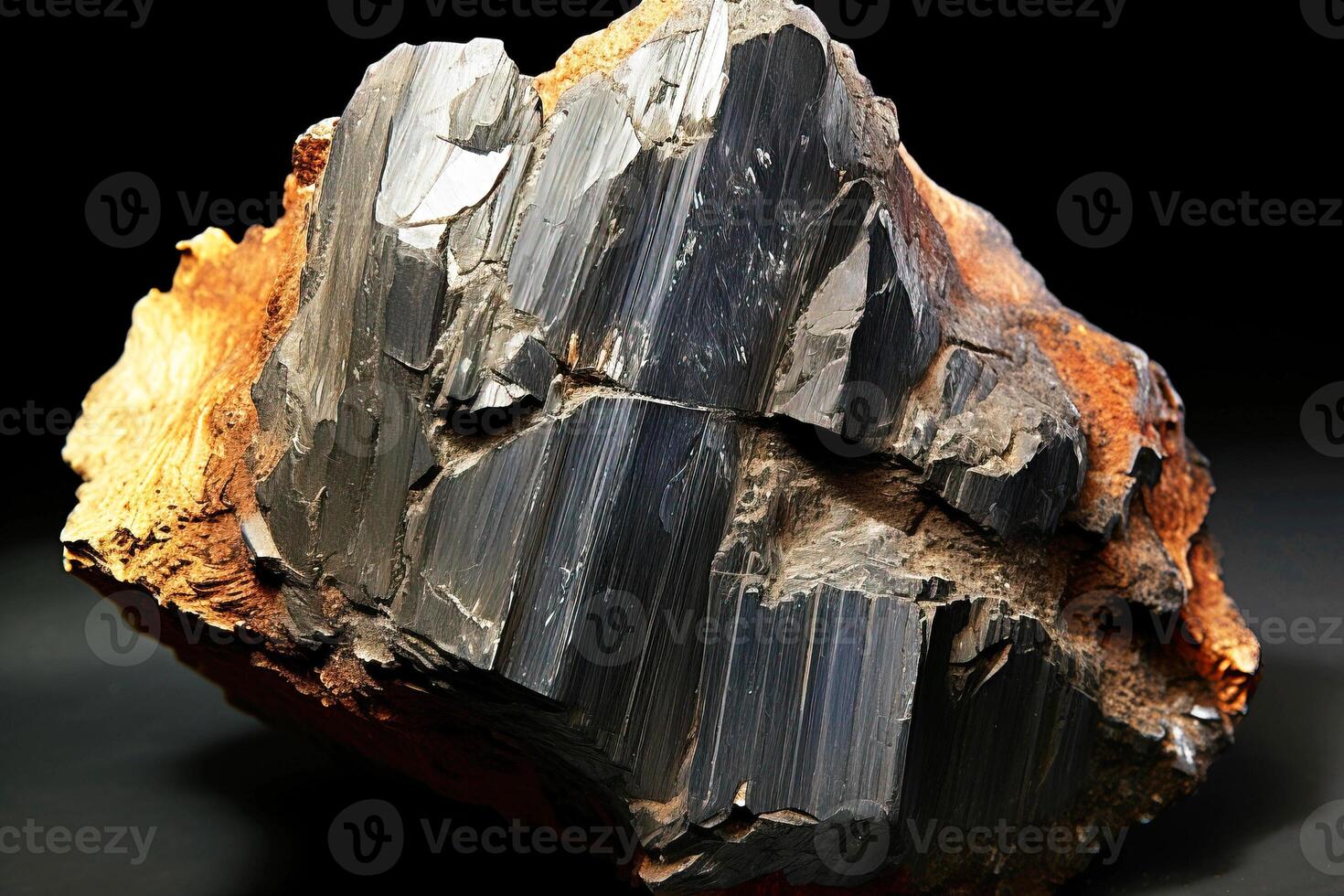 AI generated Arseniosiderite is a rare precious natural stone on a black background. AI generated. Header banner mockup with space. photo