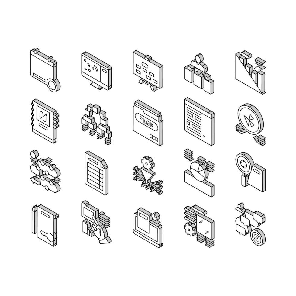 Planning Work Process Collection isometric icons set vector