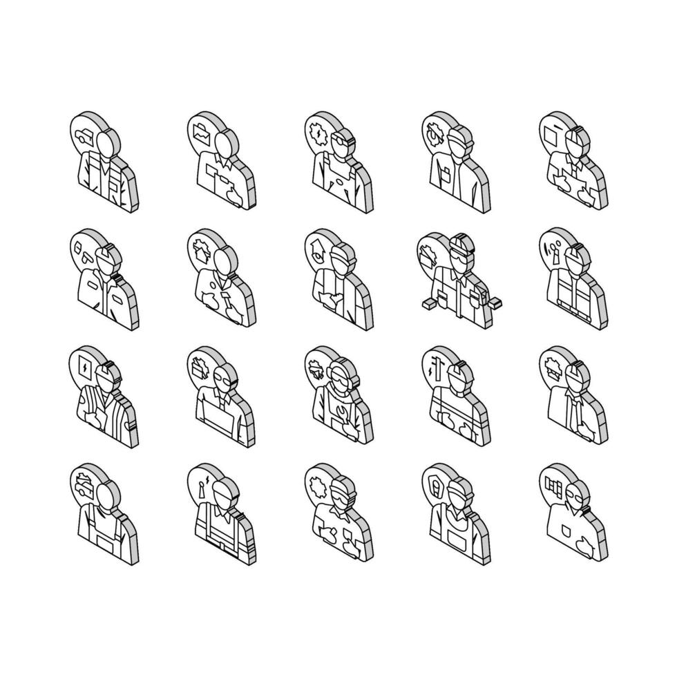 repair worker engineer man isometric icons set vector