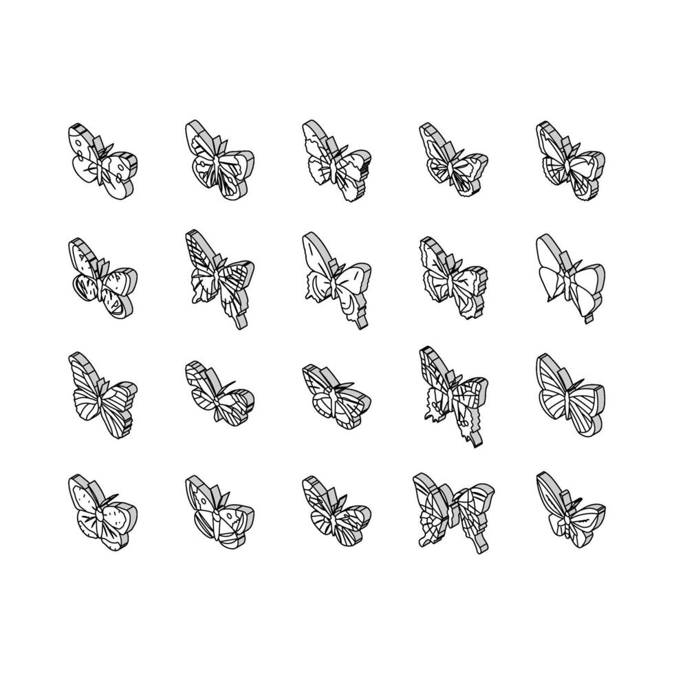 butterfly summer spring insect isometric icons set vector