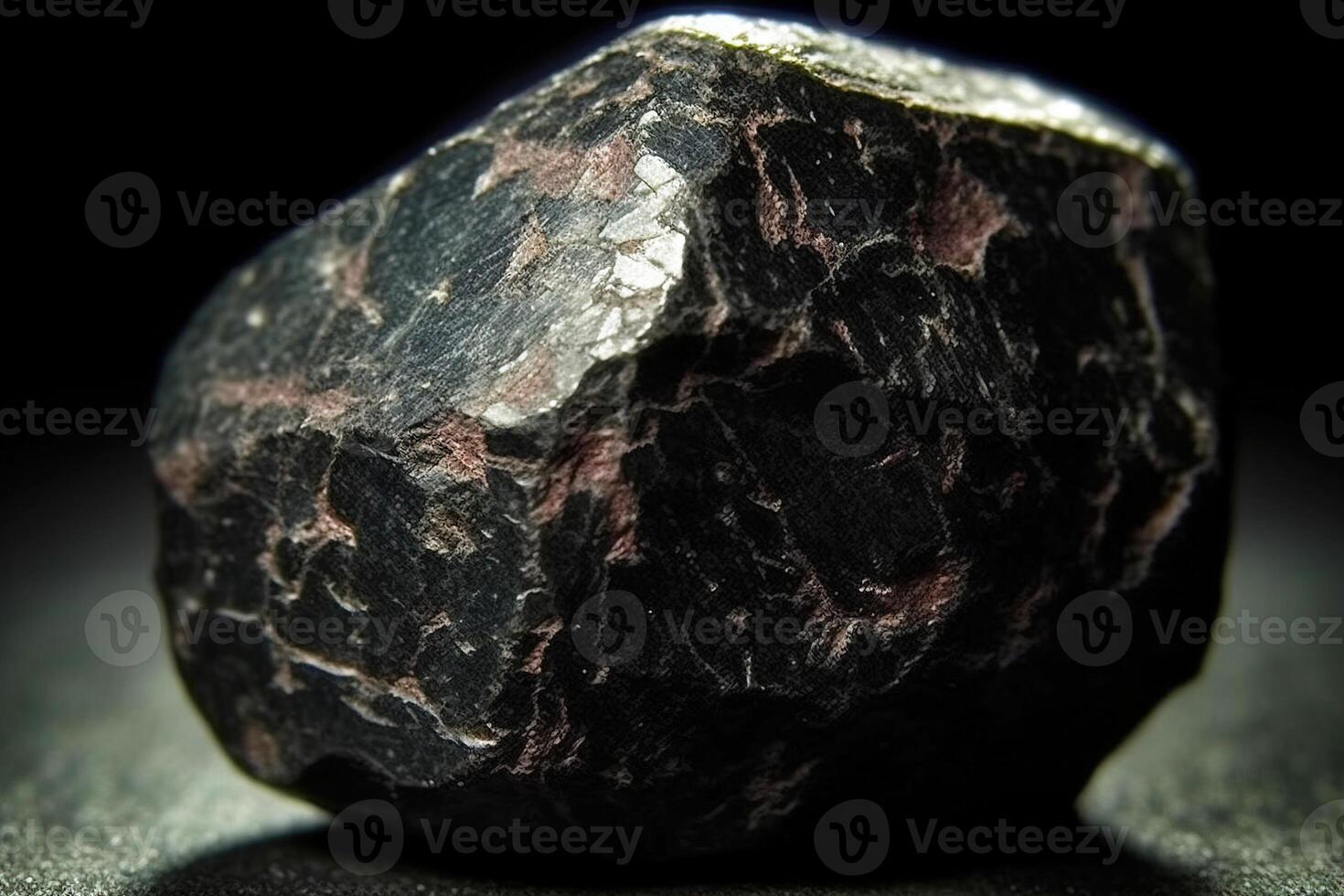 AI generated Edenite is a rare precious natural stone on a black background. AI generated. Header banner mockup with space. photo
