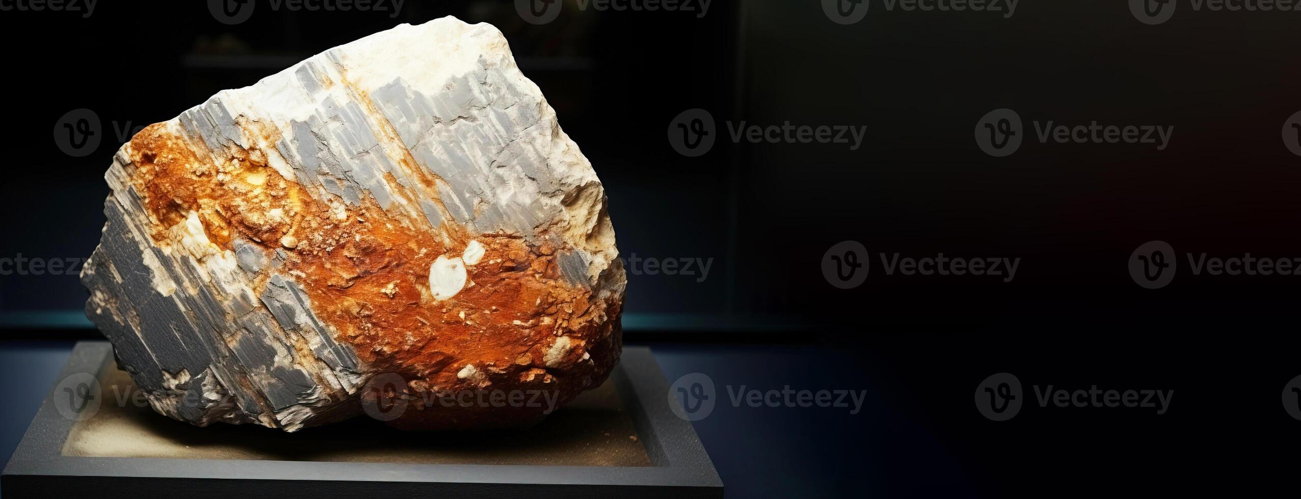 AI generated Rapidcreekite is a rare precious natural stone on a black background. AI generated. Header banner mockup with space. photo