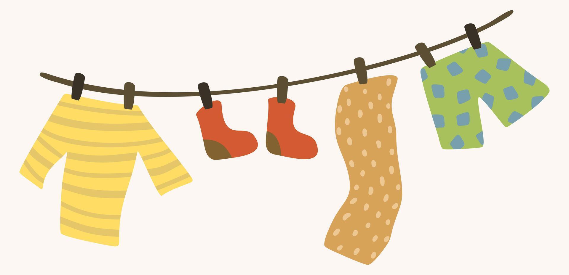 Clothes line. Cute vector isolated illustration