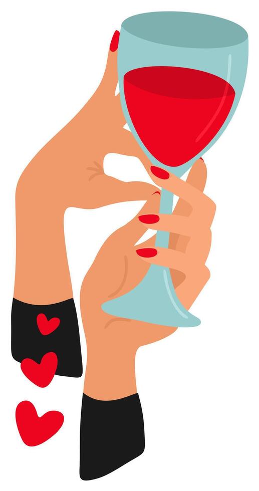 mujer manos con vaso de rojo vino. amor vino. vector aislado ilustración