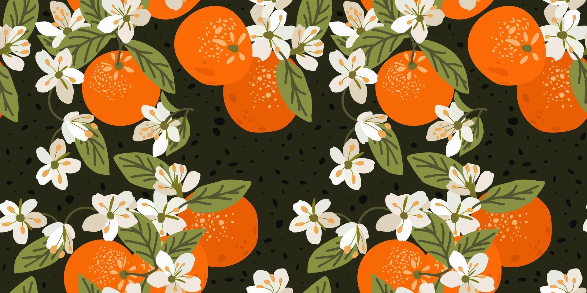 vector sin costura modelo con naranja plantas con flores y hojas